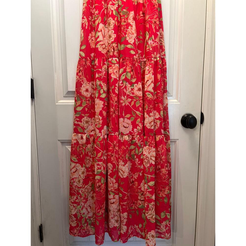 NWT Flying Tomato Women Evolving Love Floral V-Neck Tiered Maxi Dress Sz‎ M Pink - Picture 5 of 9
